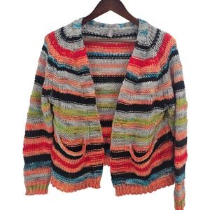 Noracora Womens Multicolor Striped Chunky Knit Open Front Cardigan Pockets M